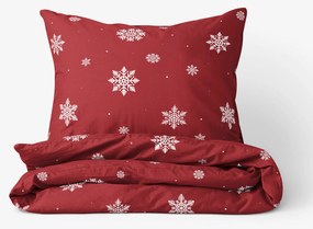Goldea karácsonyi pamut ágyneműhuzat - hópelyhek piros alapon 140 x 200 és 70 x 90 cm