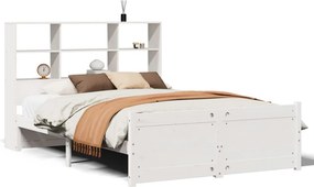 vidaXL fehér tömör fenyőfa könyvespolcos ágy matrac nélkül 140x190 cm