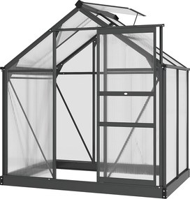 Outsunny Polikarbonát Üvegház Bejárható Kerti Üvegház Alumínium Kerti Üvegház Készlet Kültéri Növény Üvegház Tolóajtó Tetőablak Szellőző Eresz Megerős