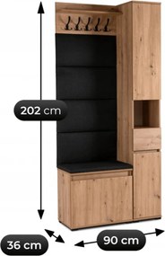 Előszoba bútor szett 90 cm artisan tölgy/grafit színben – VENORNA