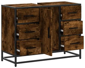 füstös tölgy szerelt fa fürdőszobai mosdószekrény 80x33x60 cm