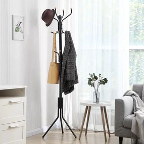 Álló ruhafogas fém 12 akasztóval, egyenes lábakkal, fekete 182cm