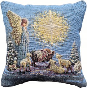 20x20 cm-es kispárna angyallal és gyerekkel karácsonyi gobelin