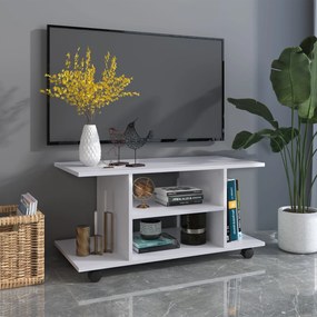 HOMCOM Forgatható Kerekes TV Állvány, Fából készült TV Pad, Polcos TV Állvány 42 Hüvelykes Tévéhez, Modern Stílus, Nappalira, Hálószobába és Irodába,