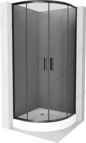 Mexen Rio, szögletes zuhany tolóajtóval 80 (ajtó) x 80 (ajtó) x 190 cm, 5mm szürke üveg, fekete profil + fehér zuhanytálca RIO, 863-080-080-70-40-4710