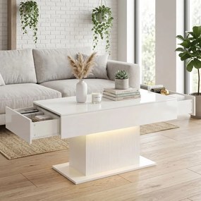 HOMCOM Dohányzóasztal tárolóval, LED magasfényű, modern, 2 fiókkal és távirányítóval, fehér