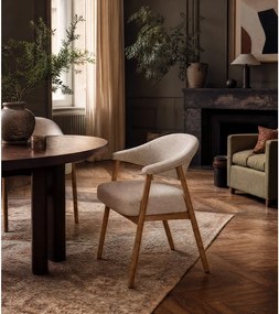 Krémszínű tölgyfa karfás étkezőfotel szett 2 db-os Elk – Unique Furniture
