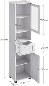 Magas tároló szekrény, fürdőszoba szekrény, fehér 40x30x165cm