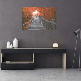 Kép - Lépcsők a természetben, narancssárga (90x60 cm)