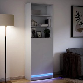 Fehér szerelt fa magasszekrény LED-ekkel 69 x 32,5 x 200 cm