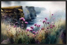 Poszter Keret Alumínium Tájkép Írország Mohair Sziklák Bogáncs Virágok 60x40