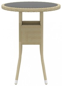 bézs polyrattan és edzett üveg kerti asztal Ø60 x 75 cm