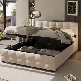 Kárpitozott ágy 180*200cm hidraulikus tároló franciaágy bézs