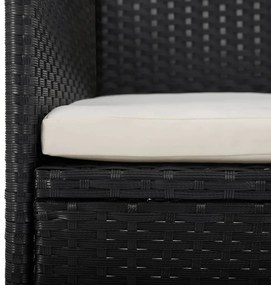 3 részes fekete polyrattan és edzett üveg kerti étkezőszett