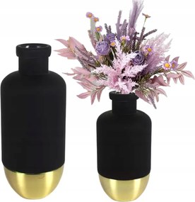 Virágváza matt sima fekete-arany 31 cm üveg fém 8718317838583