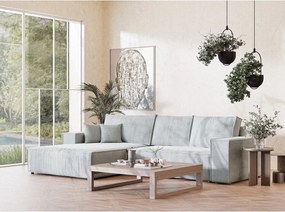 Világosszürke zsenília kinyitható-tárolóhelyes sarokkanapé (bal oldali-heverő résszel) Maze – Maison de Rêve