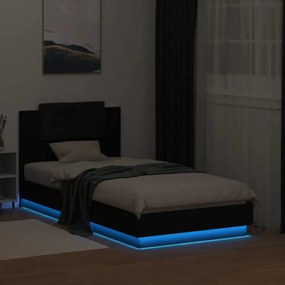 fekete ágykeret fejtámlával és LED-világítással 75 x 190 cm