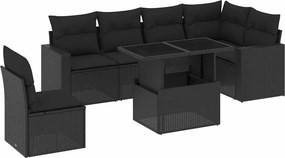 vidaXL 7 részes fekete polyrattan kerti ülőgarnitúra párnával