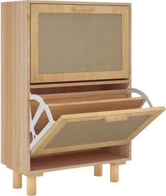 vidaXL barna szerelt fa és természetes rattan cipőszekrény 52x25x80 cm
