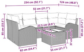 7 darabos Kert Kanapé Készlet Párnákkal Bézs Szintetikus Rattan