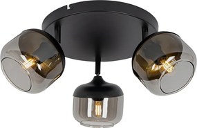 Design spotlámpa fekete arannyal és füstüveggel 3-lámpás kerek - Kyan