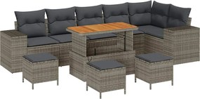 vidaXL Kerti Kanapé Szett párnával 10 pcs Szürke polirattan