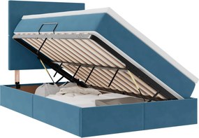 vidaXL Ágy tárolóval és matraccal Sötét kék 120 x 200 cm Bársony