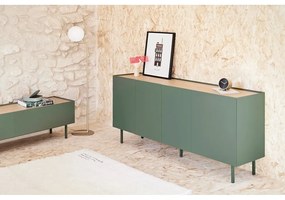 Zöld-natúr színű alacsony komód tölgyfa dekorral 165x78 cm Arista – Teulat