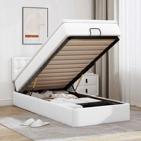 Ottomán ágykeret matraccal tiszta fehér 100x200cm műbőrrel