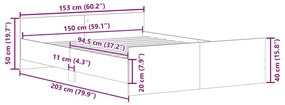 kézműves tölgy szerelt fa ágykeret matrac nélkül 150x200 cm