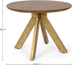 Aranyszínű-sötét natúr színű mangófa kerek dohányzóasztal ø 60 cm Sherman – Bizzotto