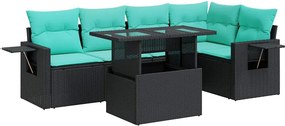 vidaXL 6 részes fekete polyrattan akácfa kerti ülőgarnitúra párnákkal