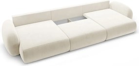 Krémszínű bársony kinyitható-tárolóhelyes (U alakú) sarokkanapé Tonale – Cosmopolitan Design