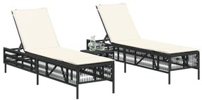 2 db fekete polyrattan napozóágy asztallal