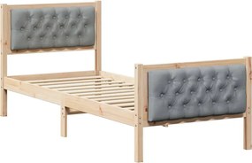 vidaXL Ágykeret fejtámlával Világosszürke 75 x 190 cm Tömör fenyőfa