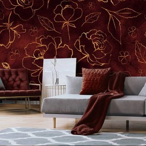 Fotótapéta - Arany virágok és levelek (152,5x104 cm)