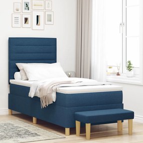 Box Spring Ágy Matraccal és Pad Kék 100x200 cm Szövet