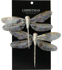 Karácsonyi díszek szett Szitakötő lila, 13,5 cm, 2db