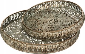 Tálaló Tálca kerek fém tálca óarany dekoratív 2 db