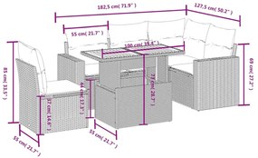 6 részes szürke polyrattan kerti ülőgarnitúra párnákkal