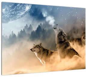 Farkasok üvöltése a holdra képe (üvegen) (70x50 cm)
