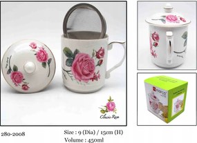 Porcelán teásbögre fedő virágszűrő 450 ml