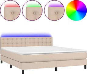 vidaXL cappuccino színű műbőr rugós ágy matraccal és LED-del 160x200cm