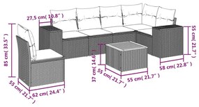 7 részes fekete polyrattan kerti ülőgarnitúra párnával