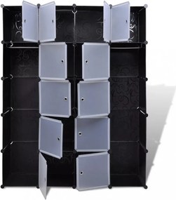 fekete/fehér moduláris szekrény 14 rekesszel 37x146x180,5 cm