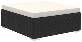 12-részes fekete polyrattan kerti bútorszett párnákkal