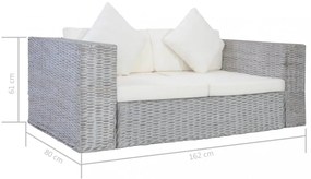 2 személyes szürke természetes rattan kanapé párnával