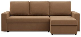 Zeus sarokkanapé, 2 ágyneműtartóval, egyenes kartámasz, szövet anyag, univerzális oldal, bonell töltet, barna