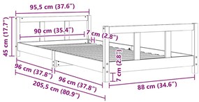 tömör fenyőfa gyerekágykeret 90 x 200 cm