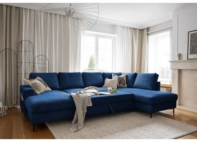 Sötétkék kordbársony kinyitható sarokkanapé (jobb oldali) Lofty Lilly – Miuform